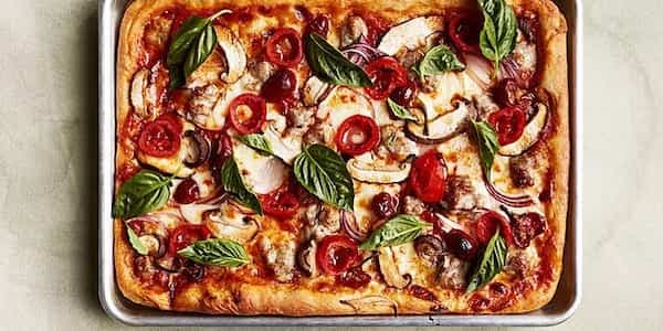 Sausage, Mushroom, And Pickled-Pepper Pizza