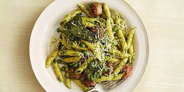 Penne with Spinach Pesto and Turkey Sausage