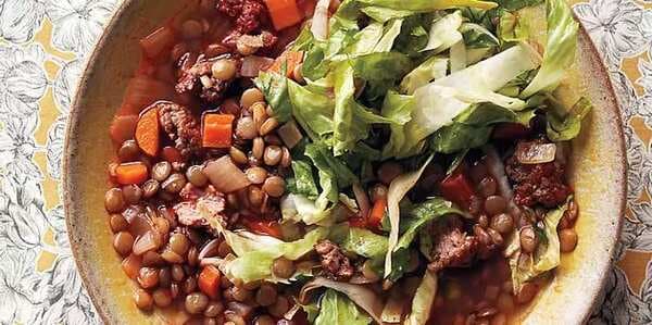 Spicy Sausage and Lentil Stew with Escarole Salad