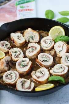 Prosciutto and Basil Stuffed Chicken with Mushrooms