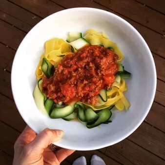 Zucchini and Summer Squash Noodles with Meat Sauce