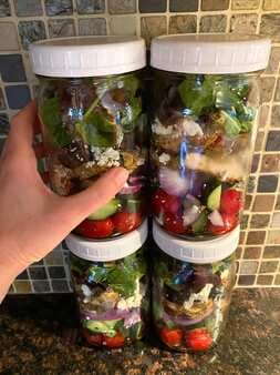 Greek Salad With Chicken In Mason Jars Meal Prep