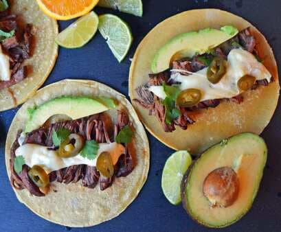 Beef Barbacoa Tacos with Pepper Jack Queso