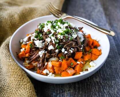 Braised Beef and Sweet Potato Hash Bowl