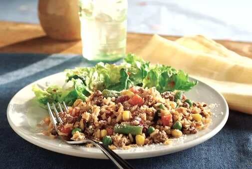 20-Minute Vegetable Beef And Rice Skillet