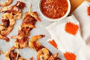 Bacon-Wrapped Shrimp Kabobs With Orange-Chipotle Sauce