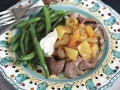 Broiled Steak With Caramelized Onions And Banana Peppers