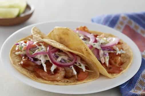Chipotle BBQ Shrimp Tacos With Pickled Onions