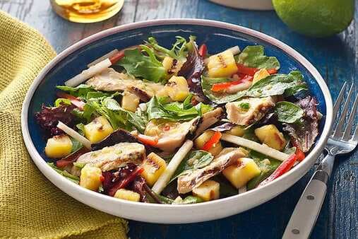 Grilled Chicken & Pineapple Salad With Pineapple-Serrano Dressing
