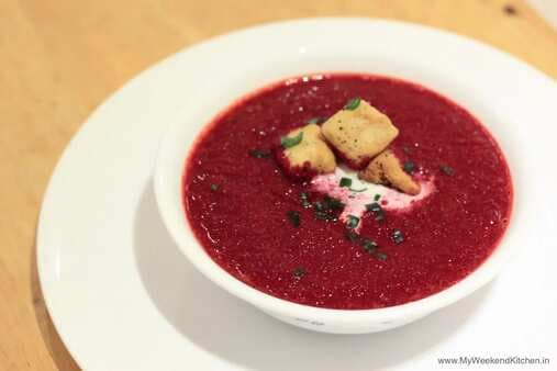 Beetroot Soup with Oven Roasted Tomatoes and Garlic
