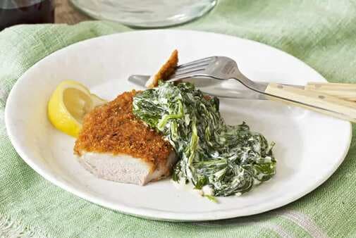 Pork Chops Milanese With Creamed Spinach