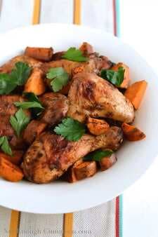 Moroccan Chermoula Roasted Chicken with Sweet Potatoes