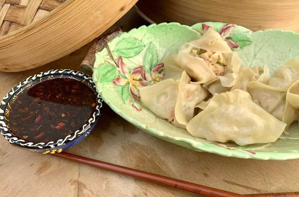 Steamed Shrimp Dumplings with Fiery Dipping Sauce