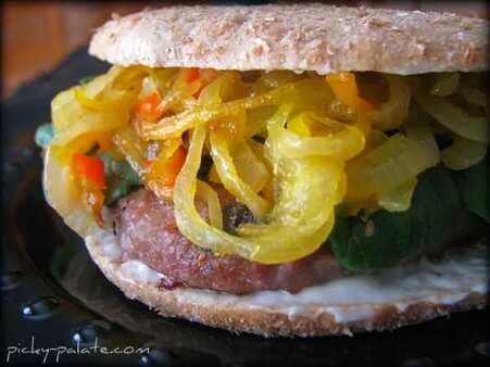 Caramelized Onion and Sweet Pepper Turkey Burgers