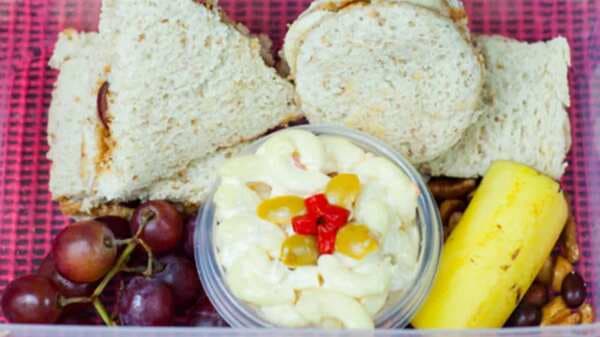 Peanut Butter And Banana Sandwich With Special Pasta Salad