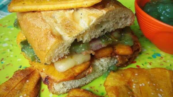Peanut Butter And Jelly Sandwich With Smoked Pork And Fried Plantains