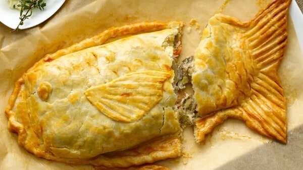 Salmon In Pastry Dough With Mushrooms