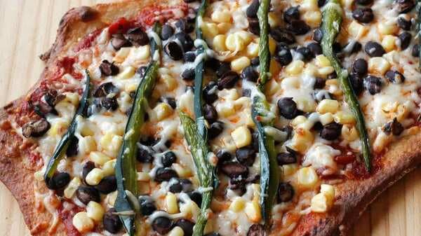 Vegetarian Pizza With Black Beans And Poblano Peppers