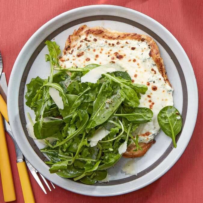 Chicken Paillard White Pizzette With Spinach & Arugula Salad