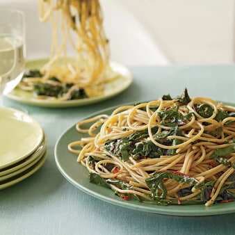 Garlic And Oil Spaghetti With Greens