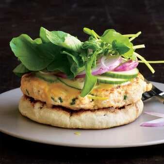 Open-Face Salmon Burgers With Honey Mustard