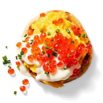 Open-Faced Soft Scrambled Egg Sandwiches With Salmon Roe