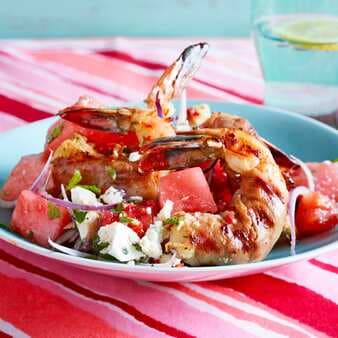 Prosciutto-Wrapped Shrimp With Watermelon-Tomato Salad