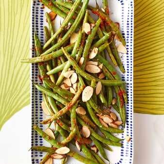 Roasted Green Beans With Harissa & Almonds