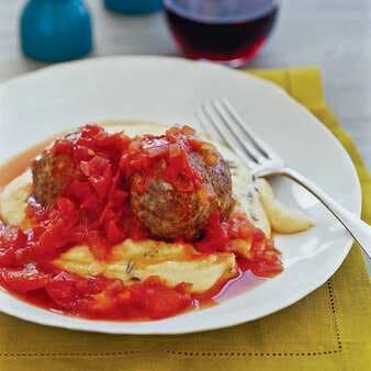 Roasted Lamb Meatballs With Red Sauce And Polenta