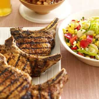 Smoky Pork Chops With Spicy Applesauce And Garlicky Succotash
