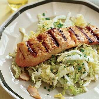 Soy-Ginger Grilled Salmon And Napa Sesame Slaw