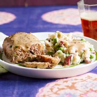 Spring Meatloaf Patties With Mashed Potatoes & Peas