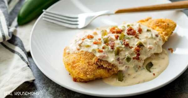 Cornbread Crusted Chicken With Bacon Jalapeno Popper Sauce