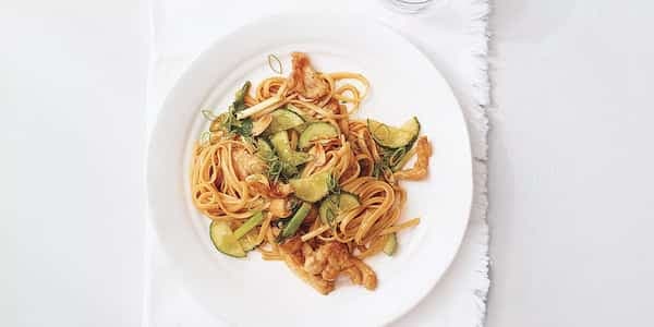 Chicken And Cucumber Stir-Fry With Noodles And Crispy Garlic