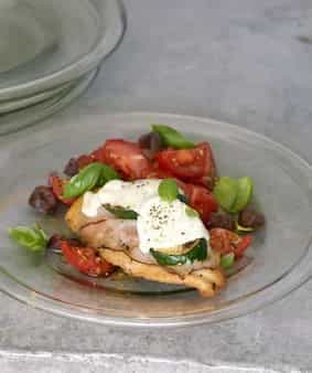Chicken, Ham, And Mozzarella Stacks With Marinated Tomatoes