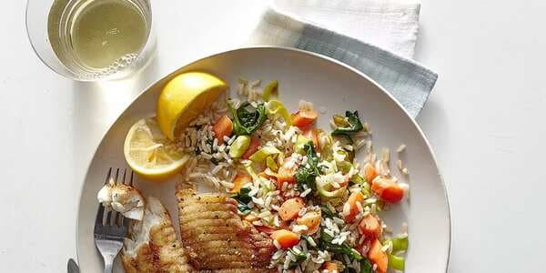 Coriander-Crusted Tilapia With Brown Rice And Vegetables