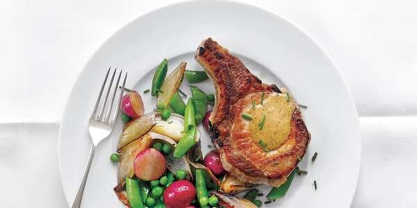 Pork Chops With Spring Vegetables And Mustardy Pan Gravy
