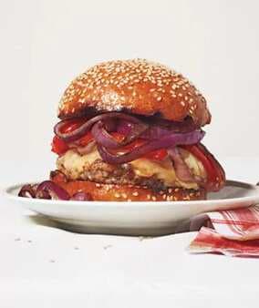 Spiced Pork Burgers With Grilled Peppers