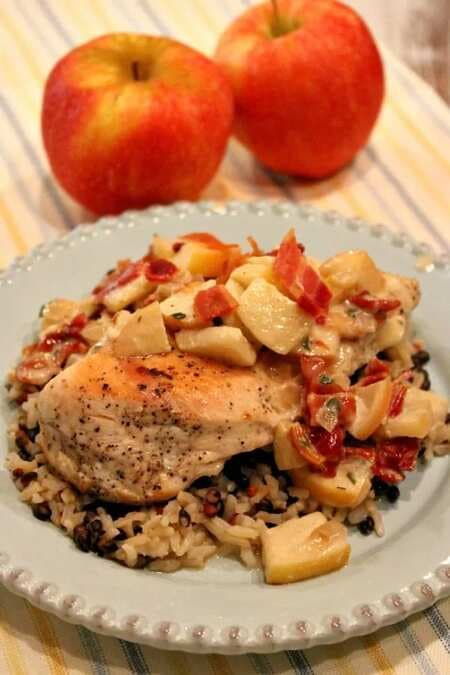 Cheddar Stuffed Chicken Breasts with Apple Bacon Pan Sauce