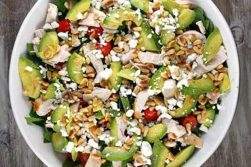 Spinach Salad with Chicken Avocado and Goat Cheese