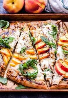 Chicken Peach Ricotta Pizza with Arugula and Balsamic Glaze