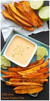 Chili Lime Sweet Potato Fries with Honey Chipotle Dipping Sauce