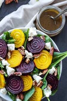Roasted Beet Spinach and Goat Cheese Salad