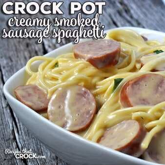 Creamy Crock Pot Smoked Sausage Spaghetti