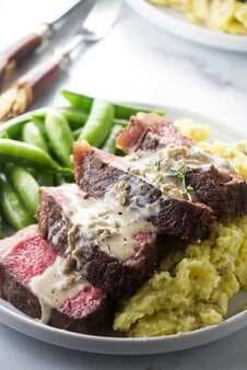 Sous Vide Bison Ribeye With Peppercorn Sauce