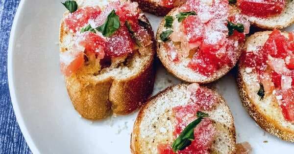 Simple Homemade Bruschetta With Fresh Tomato Basil Topping