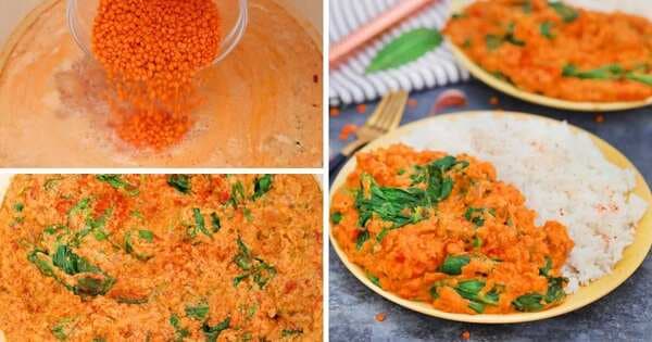 Spicy Red Lentil Curry With Spinach