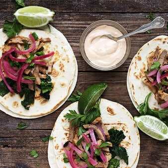 Porchetta Tacos With Broccoli Rabe Pickled Onions And Chipotle Mayo