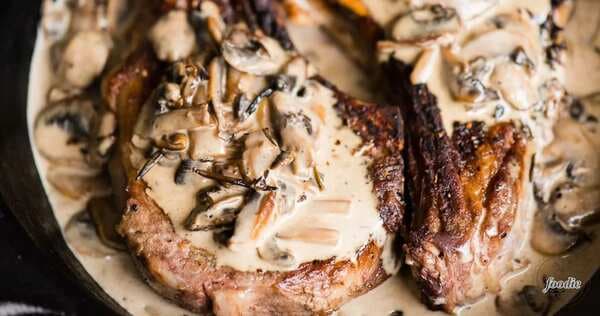 Pan Seared Ribeye Steak with Creamy Mushroom Sauce