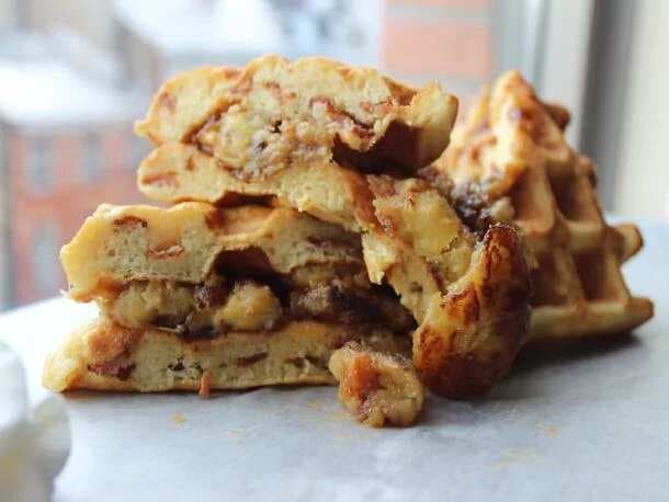 Bacon-Banana Waffle Sandwich With Peanut Butter And Maple Syrup